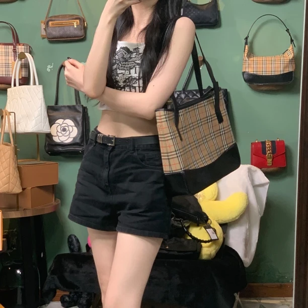 95新 BURBERRY/博柏利 H652/黑底巴宝莉大托特
