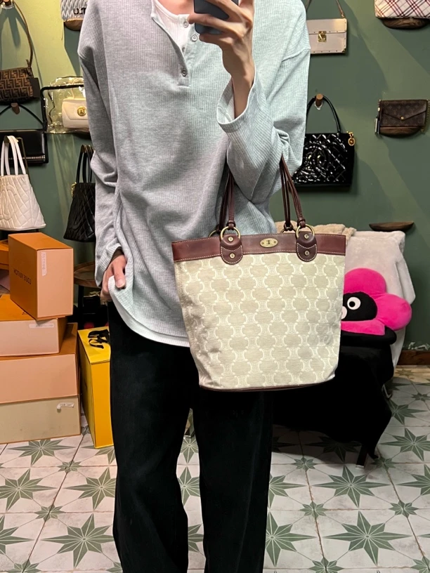 95新 Celine/思琳 H955黄色单宁水桶托特包时尚休闲经典印花中古