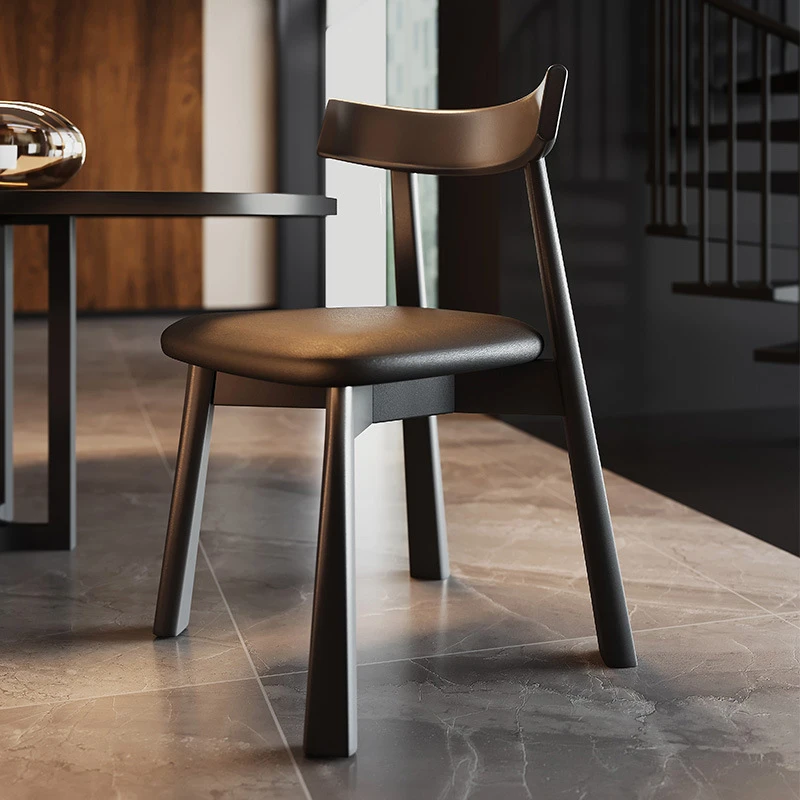 北欧实木餐椅家用中古风新中式酒店餐厅靠背椅意式极简实木椅子