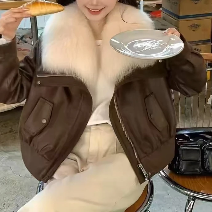 2024冬季新款韩版大毛领加厚宽松显瘦短款麂皮绒棉服