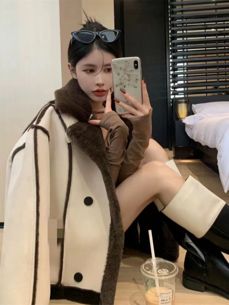 2025年新款仿羔毛皮毛一体加厚宽松显瘦百搭立领机车服外套气质