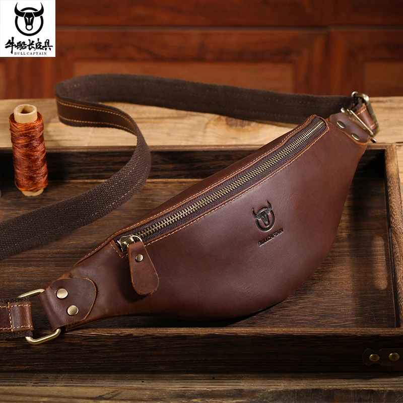 欧美潮流头层牛皮男士青年真皮手机腰包复古疯马多功能单肩斜挎包