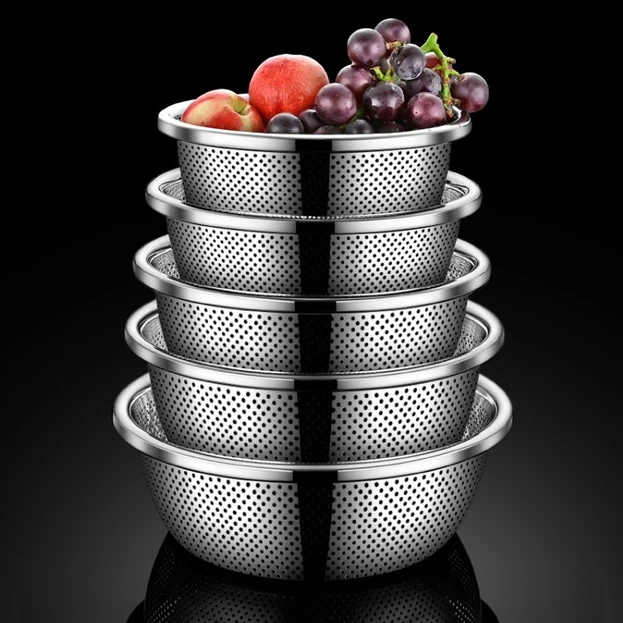 加厚不锈钢沥水盆过滤淘米洗菜漏盆神器带盖揉面盆篓蔬果篮萝