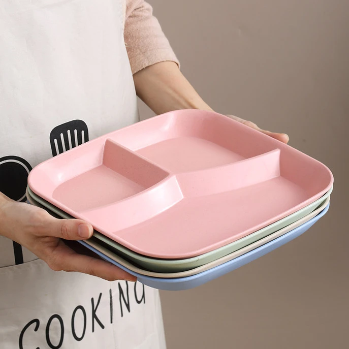 分格减脂餐盘家用一人食早餐餐具儿童塑料减肥定量盘子三格分餐盘