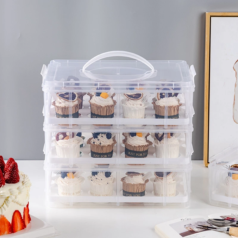 纸杯蛋糕打包盒重复使用蛋糕盒多层手提甜品收纳盒商用野餐盒包邮