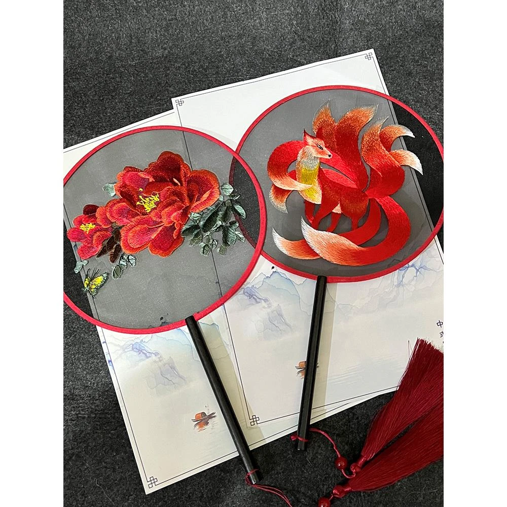 双面刺绣团扇宫扇手工扇子古风旅游景点汉服舞蹈扇配旗袍团扇刺绣