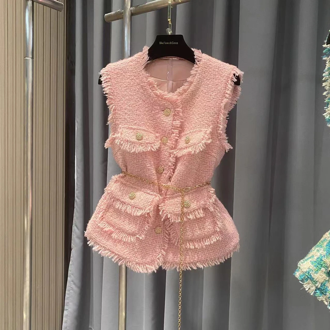 【MM】轻奢粗花呢老钱风时尚气质款小香风圆领重工外套颗粒绒马甲