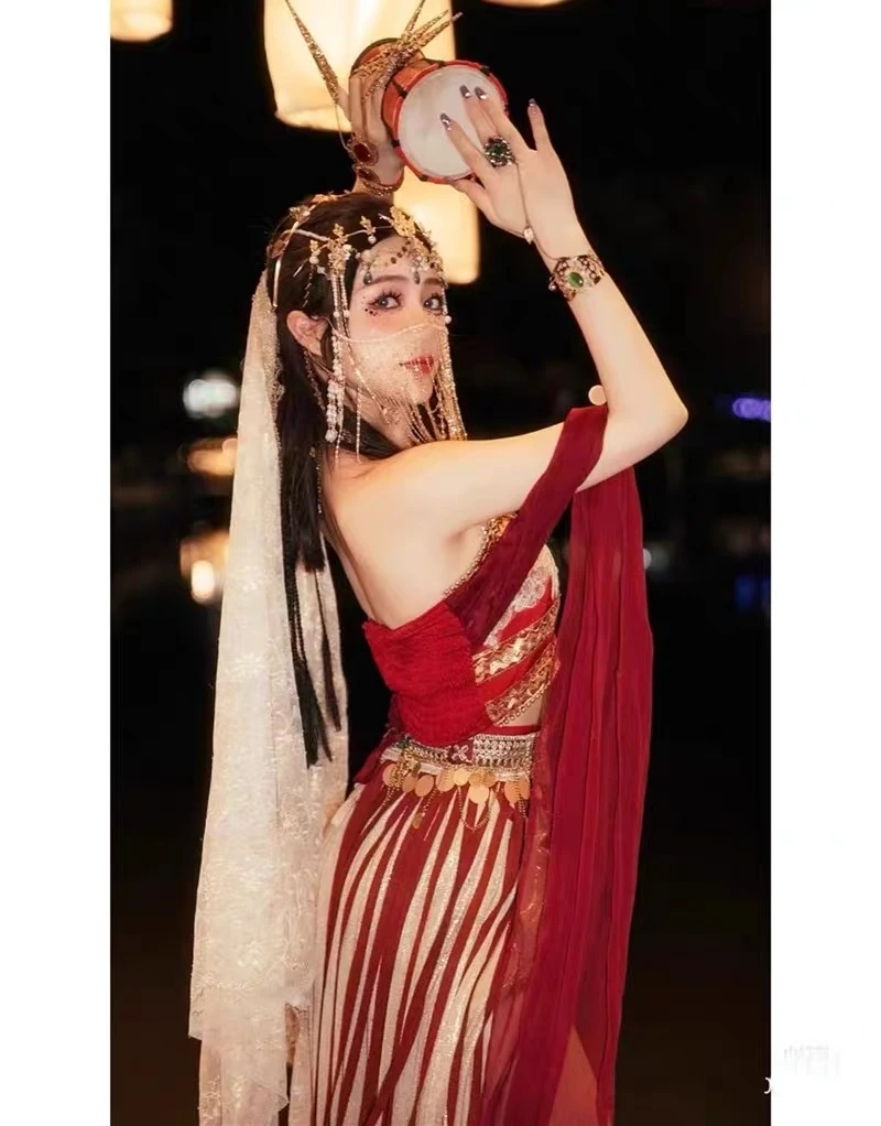 汉服女异域敦煌风舞蹈飞天古风飘逸中国风开衩裙表演服装沙漠摄影