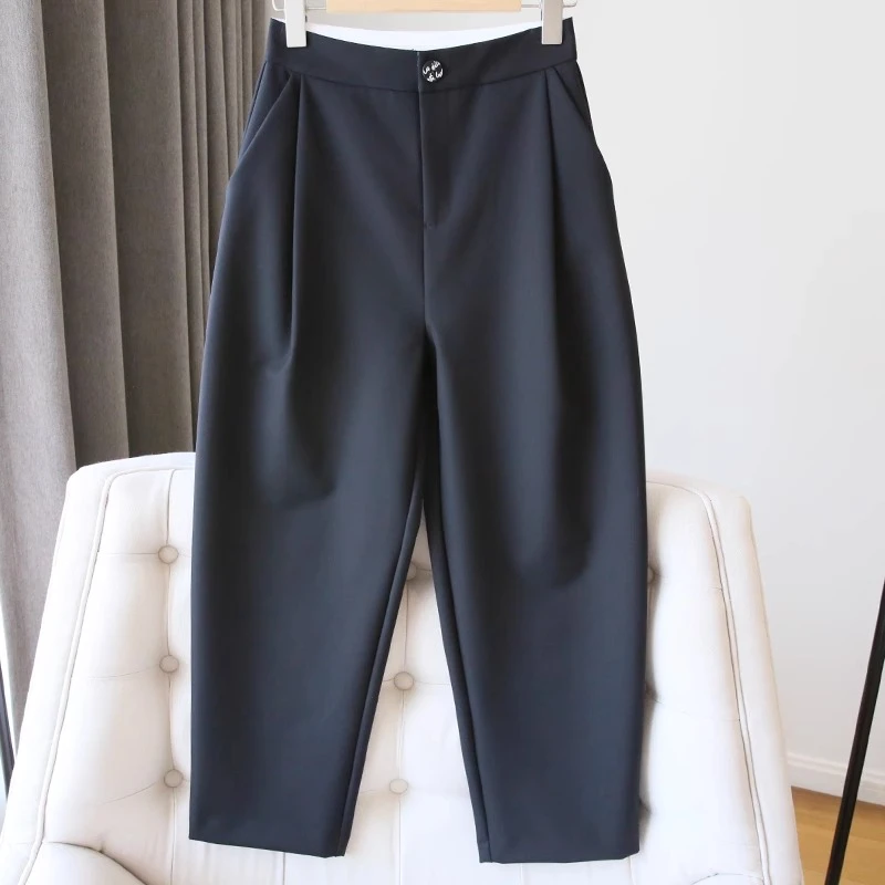 2024秋冬梨形身材黑色九分萝卜西装裤女胖妹妹高腰显瘦宽松哈伦裤