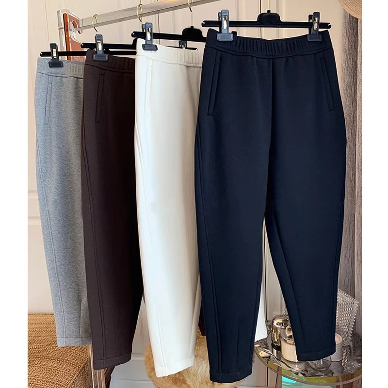 2024秋冬梨形身材九分休闲哈伦裤大码胖妹妹mm高腰显瘦萝卜裤百搭