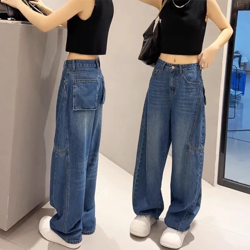 2024早秋新款大码女装高腰阔腿牛仔裤梨形身材显瘦宽松香蕉镰刀裤