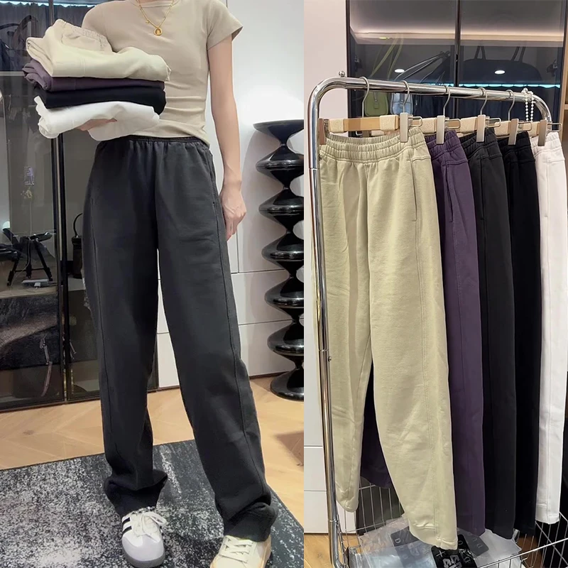 2024早秋款大码女装宽松直筒拖地休闲裤梨形身材显瘦窄版阔腿卫裤