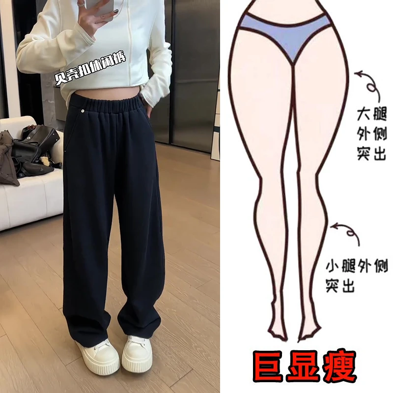 2024冬季加绒款大码女装宽松阔腿休闲裤梨形身材显瘦弯刀拖地长裤