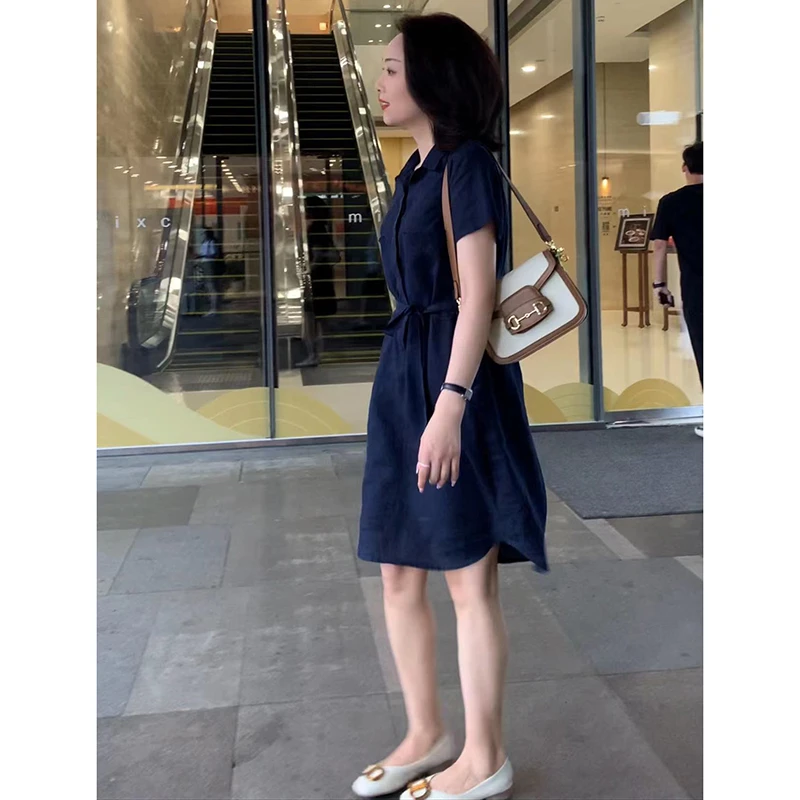 夏季新款气质显瘦连衣裙小个子设计感中长款裙子23193