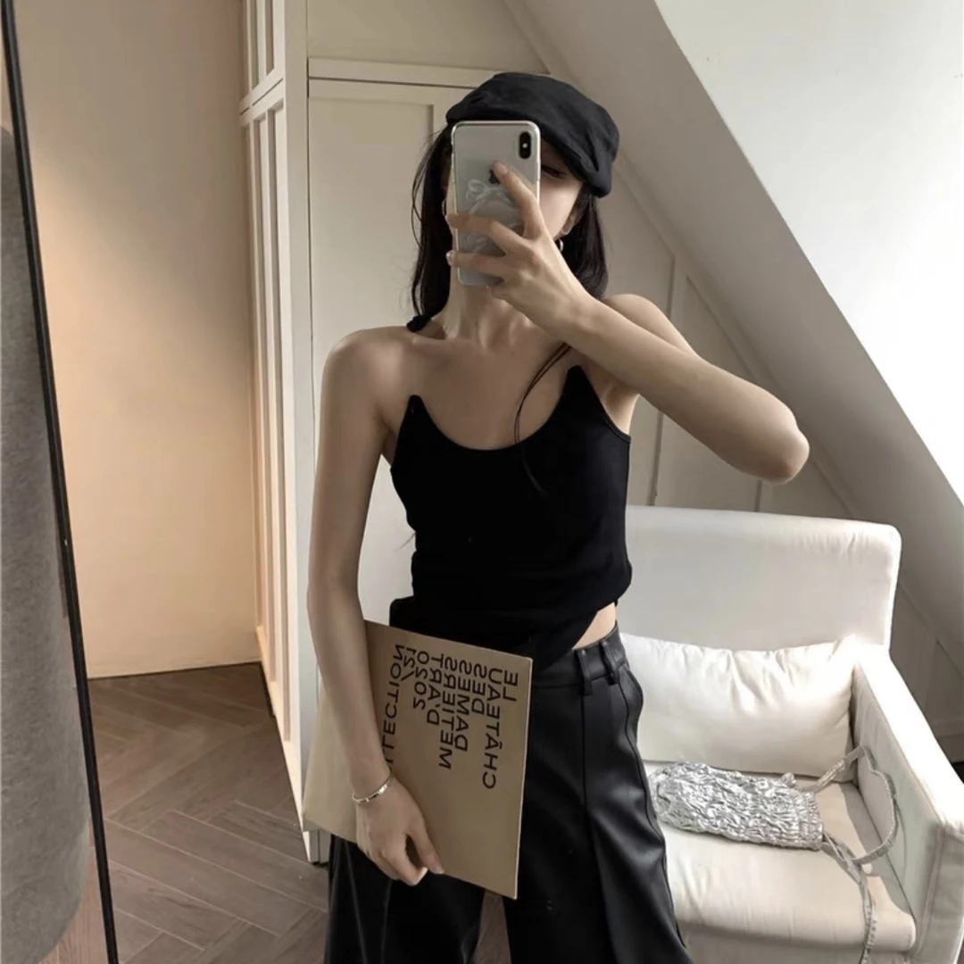 小众设计高级感结构视觉错位气质显瘦隐形美背吊带带垫背心上衣