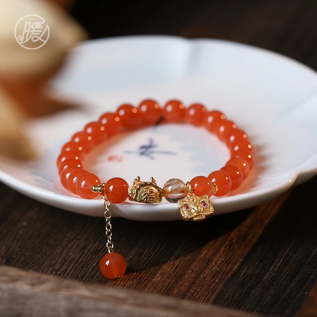 Nuanyan/暖言单圈玛瑙手串搭配醒狮吊坠手链H2300多样性发一