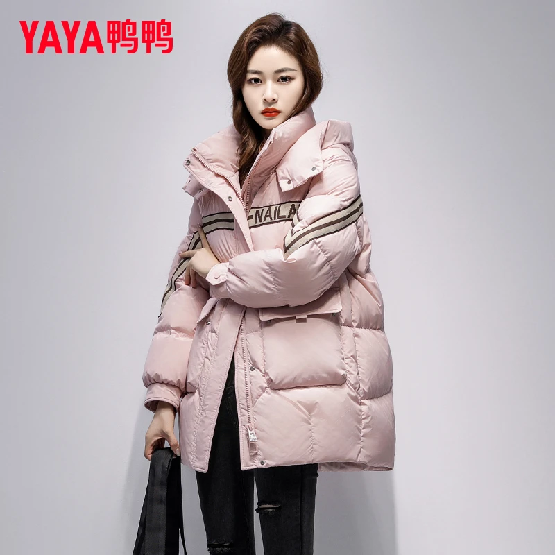 鸭鸭中长款羽绒服女连帽2025冬季新款大牌时尚休闲保暖鸭绒外套潮