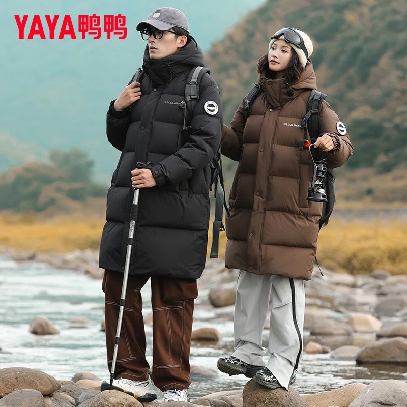 YAYA/鸭鸭户外情侣款羽绒服冬季新款中长款连帽时尚百搭保暖新年
