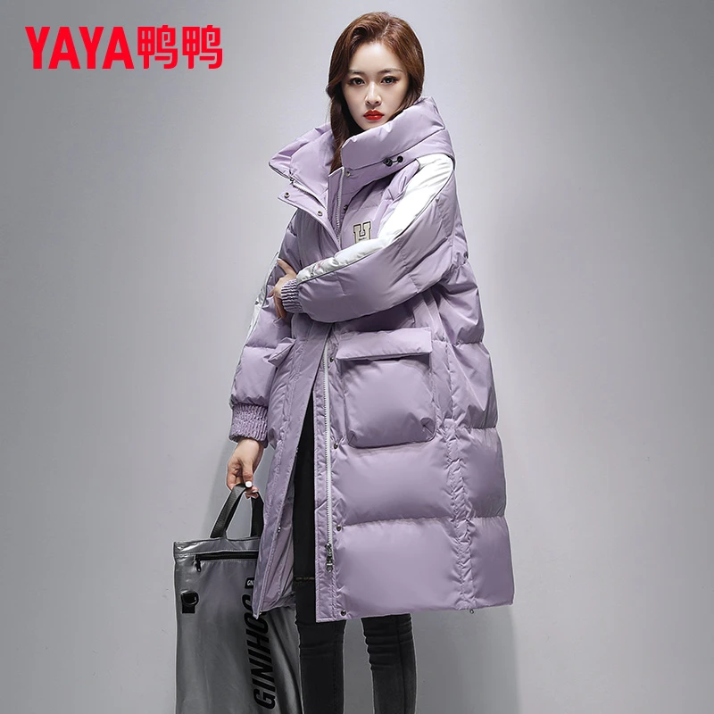 YAYA/鸭鸭羽绒服女中长款冬季新款宽松韩版时尚百搭连帽保暖新年