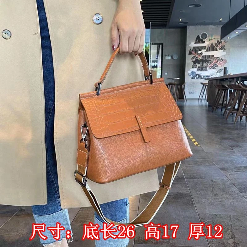 【工厂直销】新款真皮百搭简约气质手提包头层牛皮单肩斜挎包包