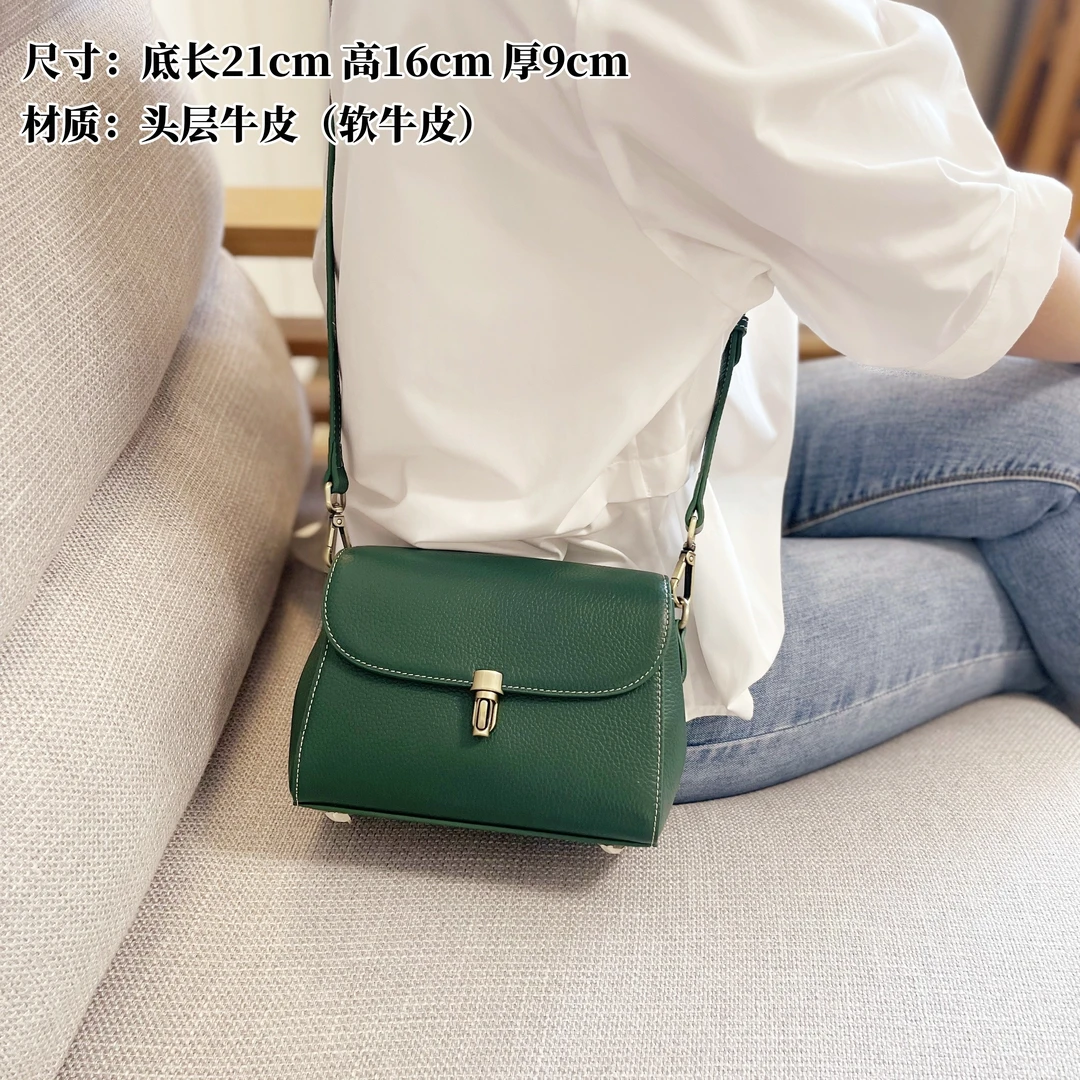 新款头层牛皮斜挎包针扣包时尚单肩斜挎小包复古真皮简约小方包