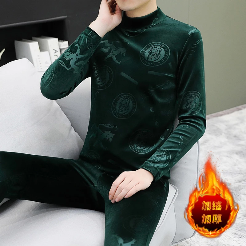 2024新款保暖内衣男冬季秋衣秋裤套装圆领恒温修身金丝绒线衣线裤