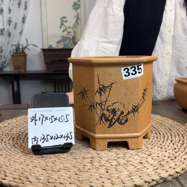 紫砂花盆风****7柴烧六方335