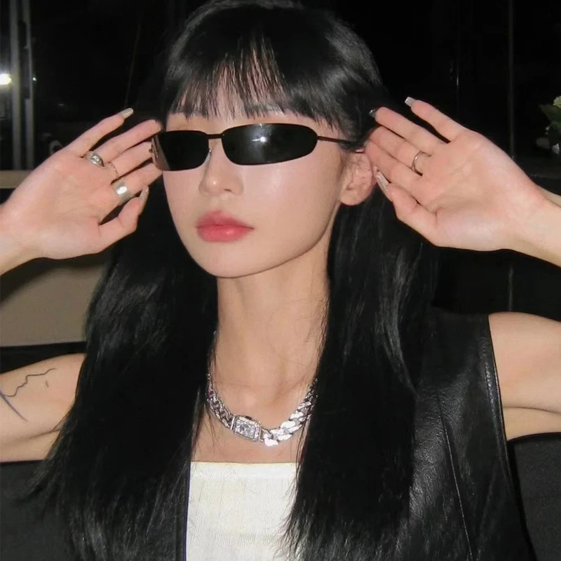 赛博朋克长方形切边墨镜女潮千禧辣妹未来感嘻哈蹦迪街拍太阳眼镜