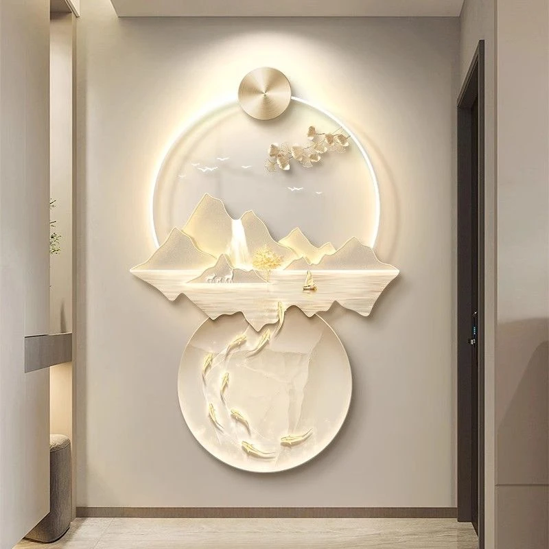 玄关生财氛围灯光轻奢立体感走廊装饰玄关装饰画灯光画玄关挂画