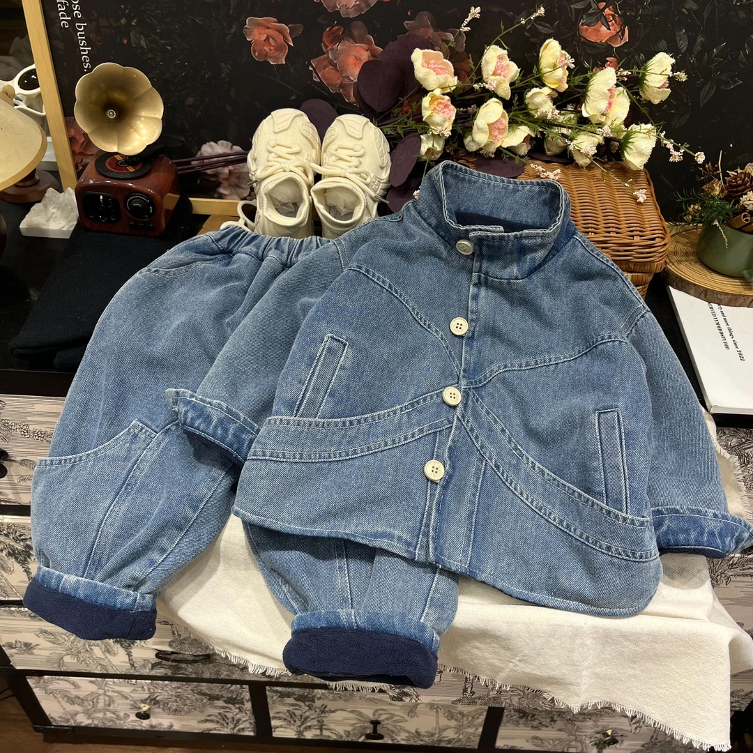 【星辰】儿童牛仔外套2024新款中大童休闲秋冬款加绒牛仔外套24008