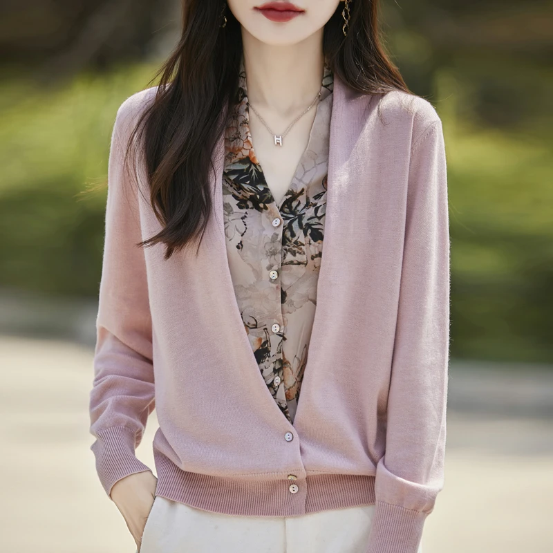 时尚轻奢精纺 羊毛假两件针织衫女春春秋新款百搭长袖开衫上衣463