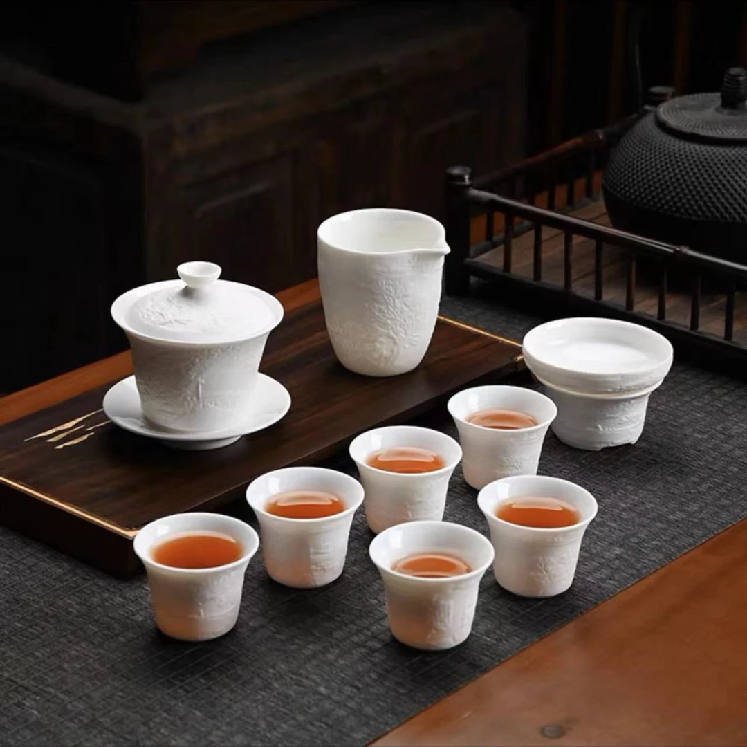 （无礼盒）传世名画清明上河图素烧羊脂白瓷内釉家用办公泡茶茶具