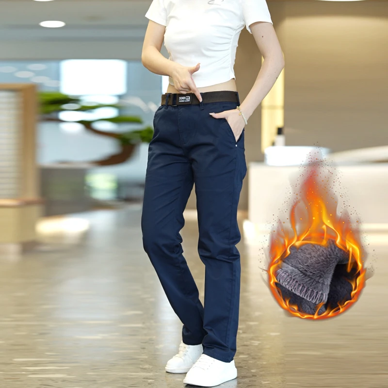 秋冬新款男士户外修身加绒加厚裤子纯色弹力运动直筒裤百搭休闲裤