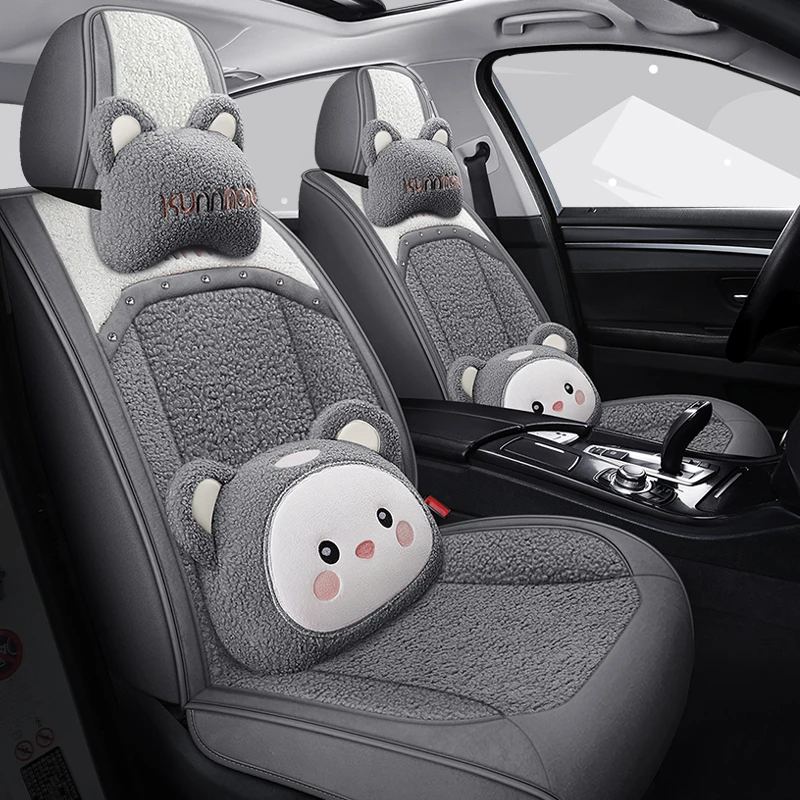 汽车坐垫加热短毛绒秋冬季四季通用卡通毛绒萌萌兔保暖冬天车座垫
