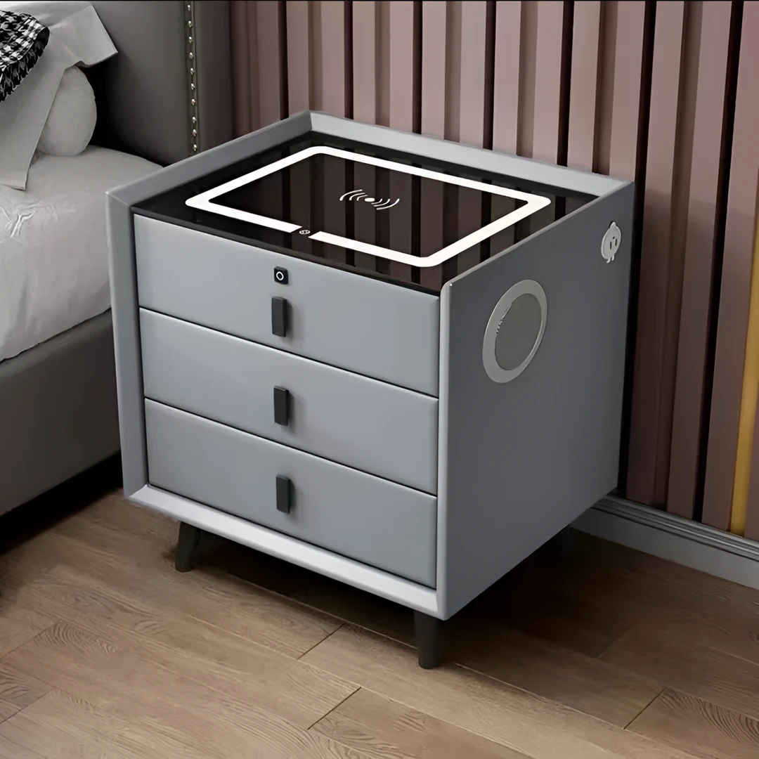 智能床头柜实木多功能蓝牙音响无线充电指纹锁现代简约储物收纳柜