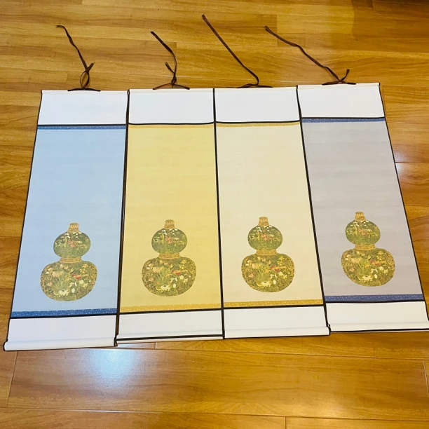 【东宣阁】蜡染微喷元代陈琳葫芦花瓶图卷轴挂轴