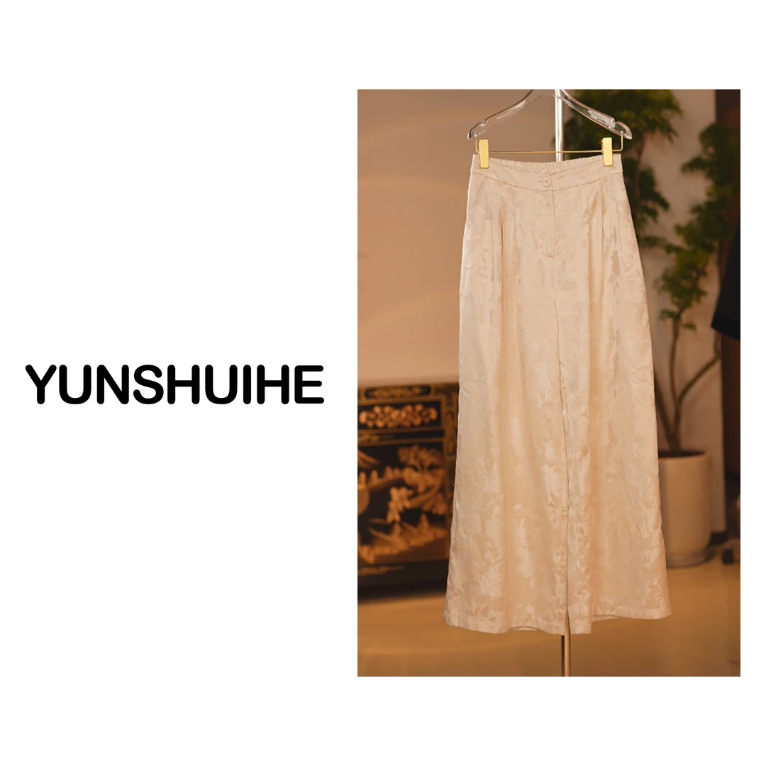 YUNSHUIHE/云水禾“”设计师款重工提花时尚气质休闲阔腿裤
