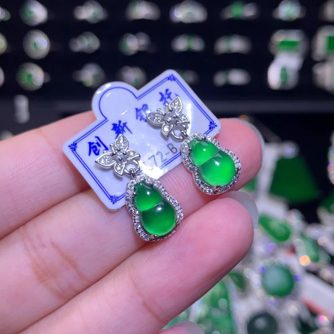 【闪购商品】翡翠耳饰银S925镶嵌天然翡翠