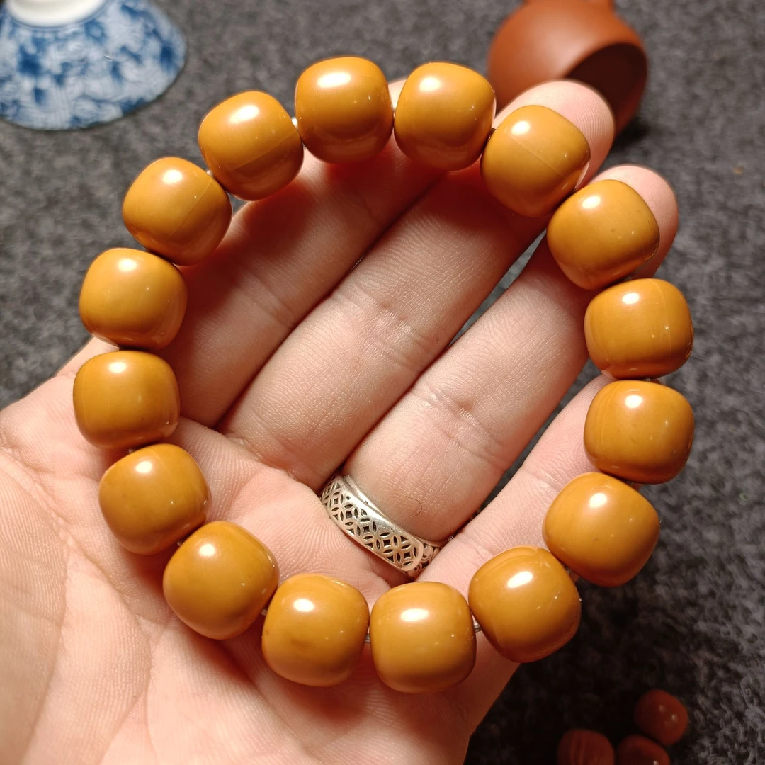 猴头核桃手串老型单圈小串精工雕刻桶珠直切光珠原色反油点大龙岩