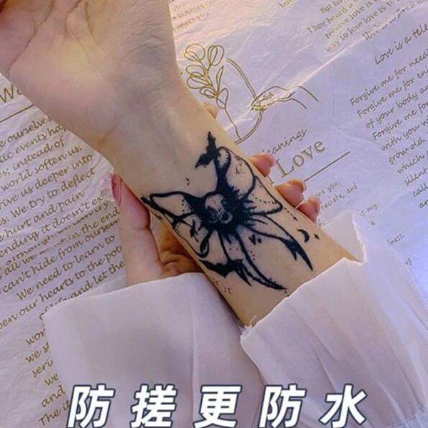 暗黑蝴蝶结纹身贴草本半永久大腿手臂防水防汗持久逼真辣甜酷刺青