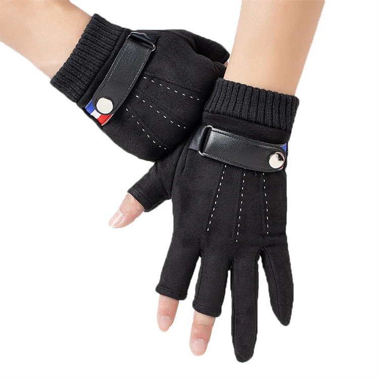 冬天手套露指男士女冬季保暖加绒加厚骑行开车漏三指半指无指半截