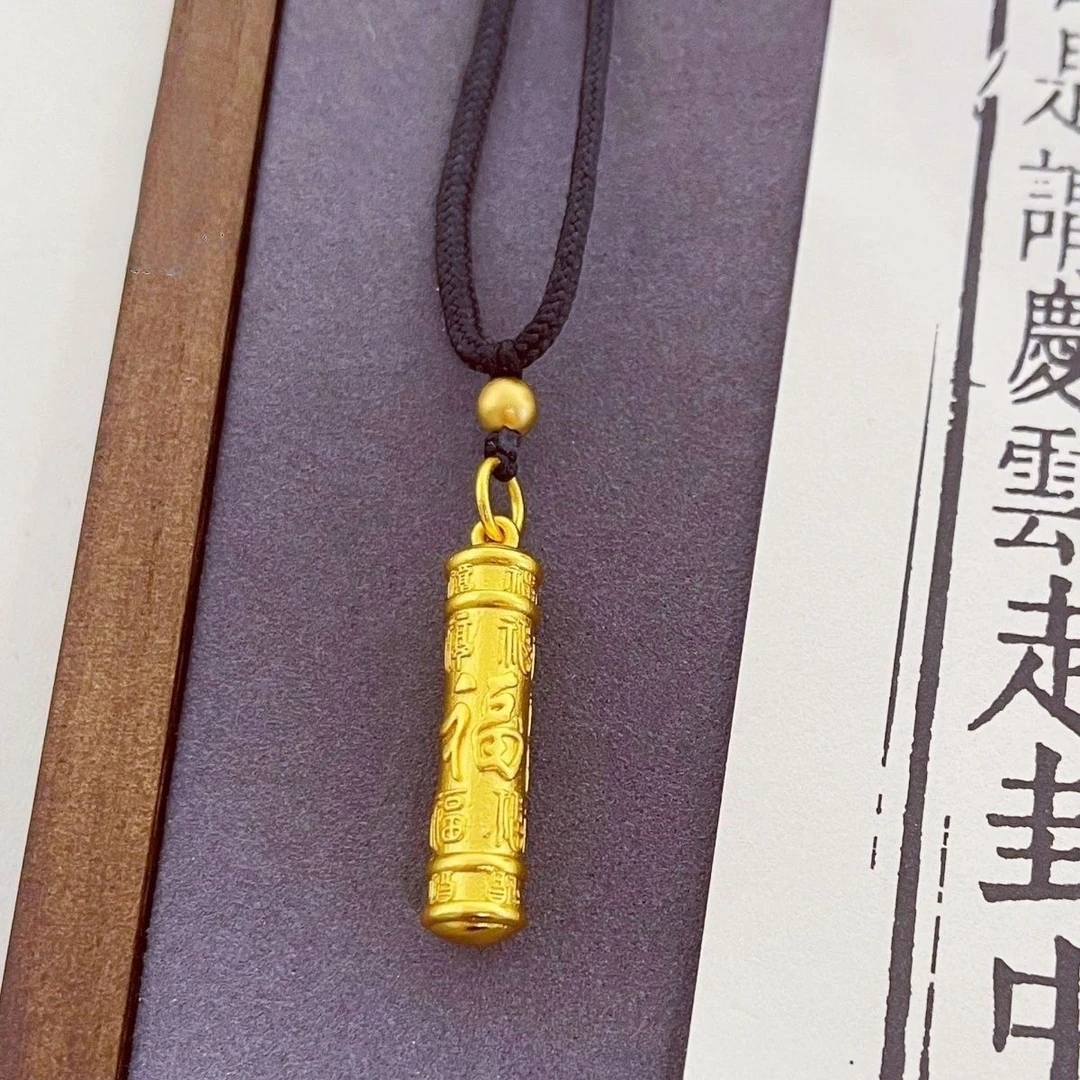 合金吊坠 【高定】手工时尚 黑色编绳 百福柱 吊坠项链 久不掉色