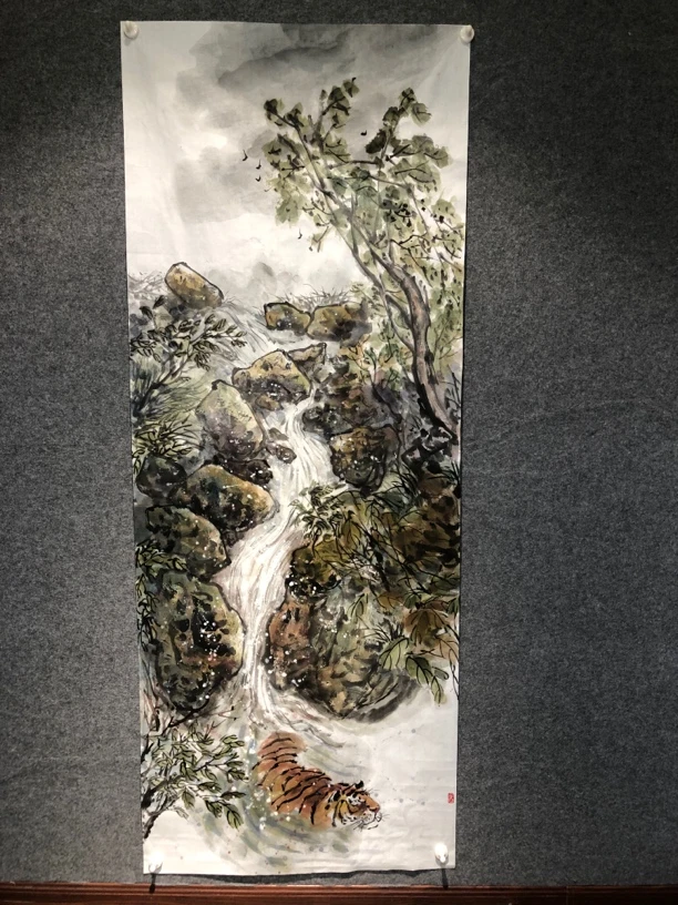 大写意老虎山水精品原作