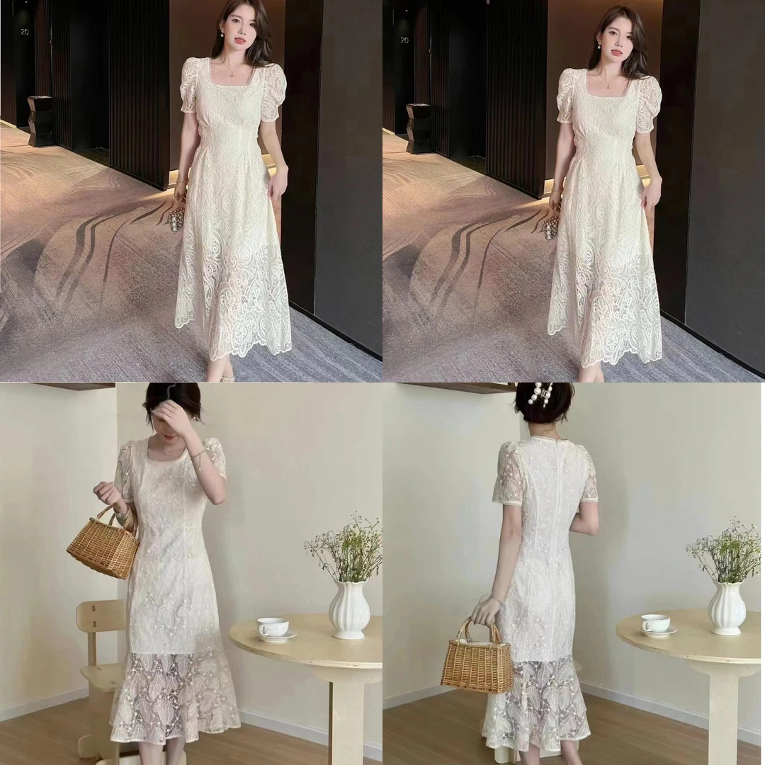 夏季大促女2024夏季新款仙气飘飘白色显瘦浪漫法式连衣裙重工设计
