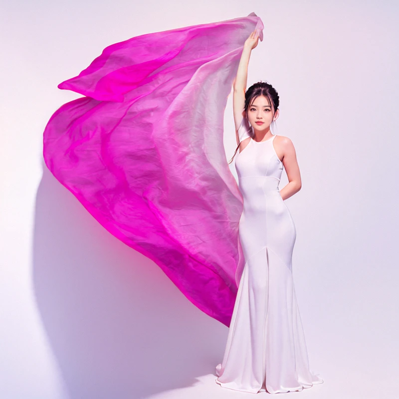 肚皮舞纱巾真丝舞蹈手抛纱表演儿童纯手工七彩渐变支持定做颜色