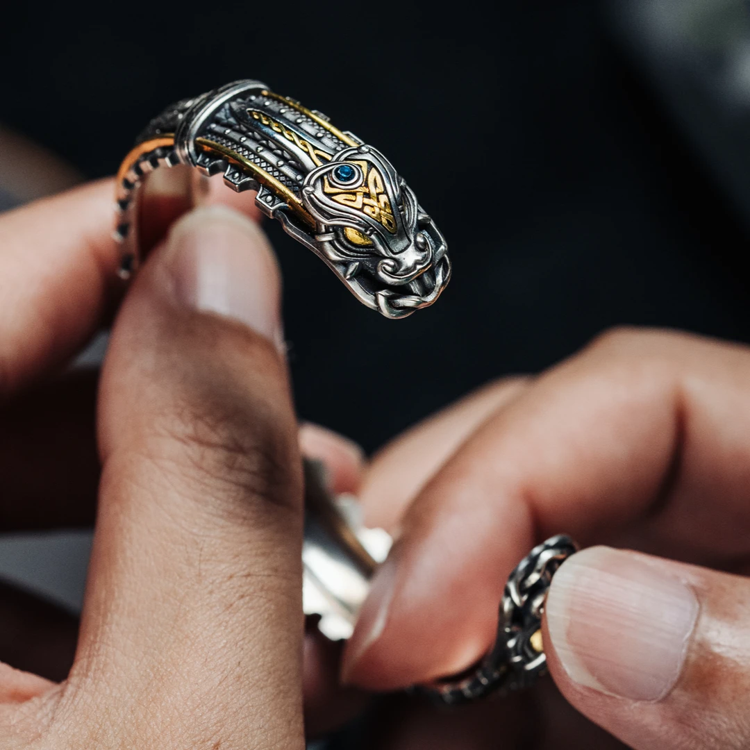 925银合成锆石手镯 神秘手镯金龙版凯尔特风格银饰纯手工个性男