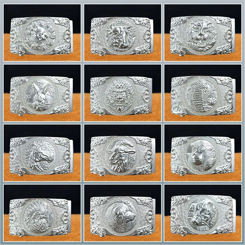 真皮带白铜自动扣苗银手工男士裤腰带头3.5自动扣头定制