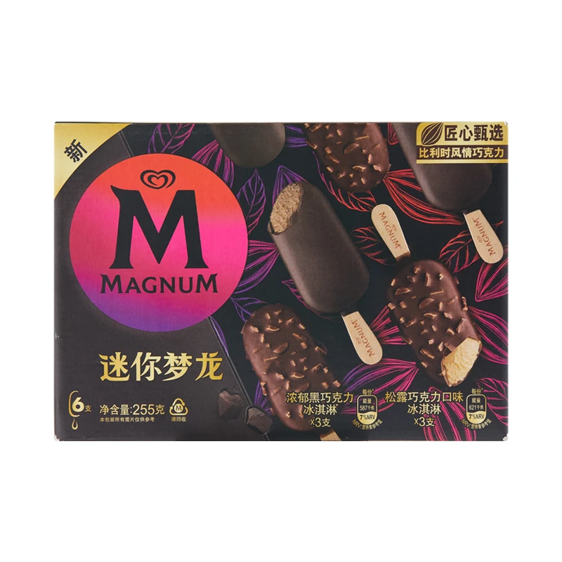 和路雪迷你梦龙浓郁黑巧克力+松露口味冰淇淋 255g 6支装雪糕同城送