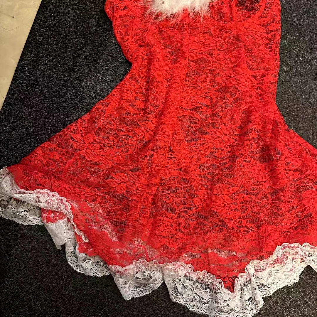 龙怼怼推荐【圣诞夜】蕾丝女装连衣裙时尚性感女士红色透气舒适百搭