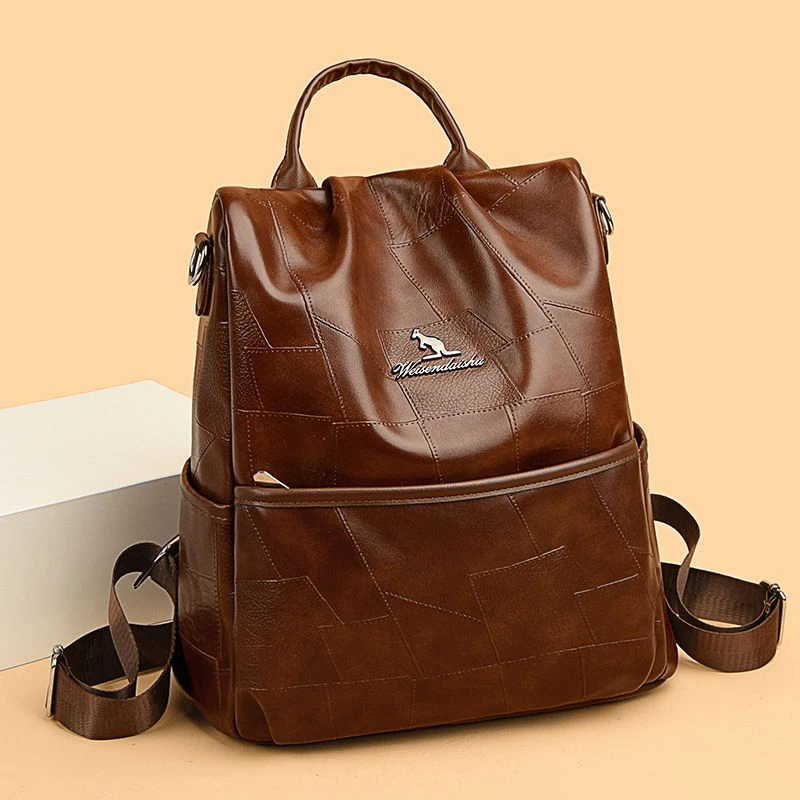 真皮软皮双肩包2024新款时尚休闲书包百搭女士大容量防盗背包